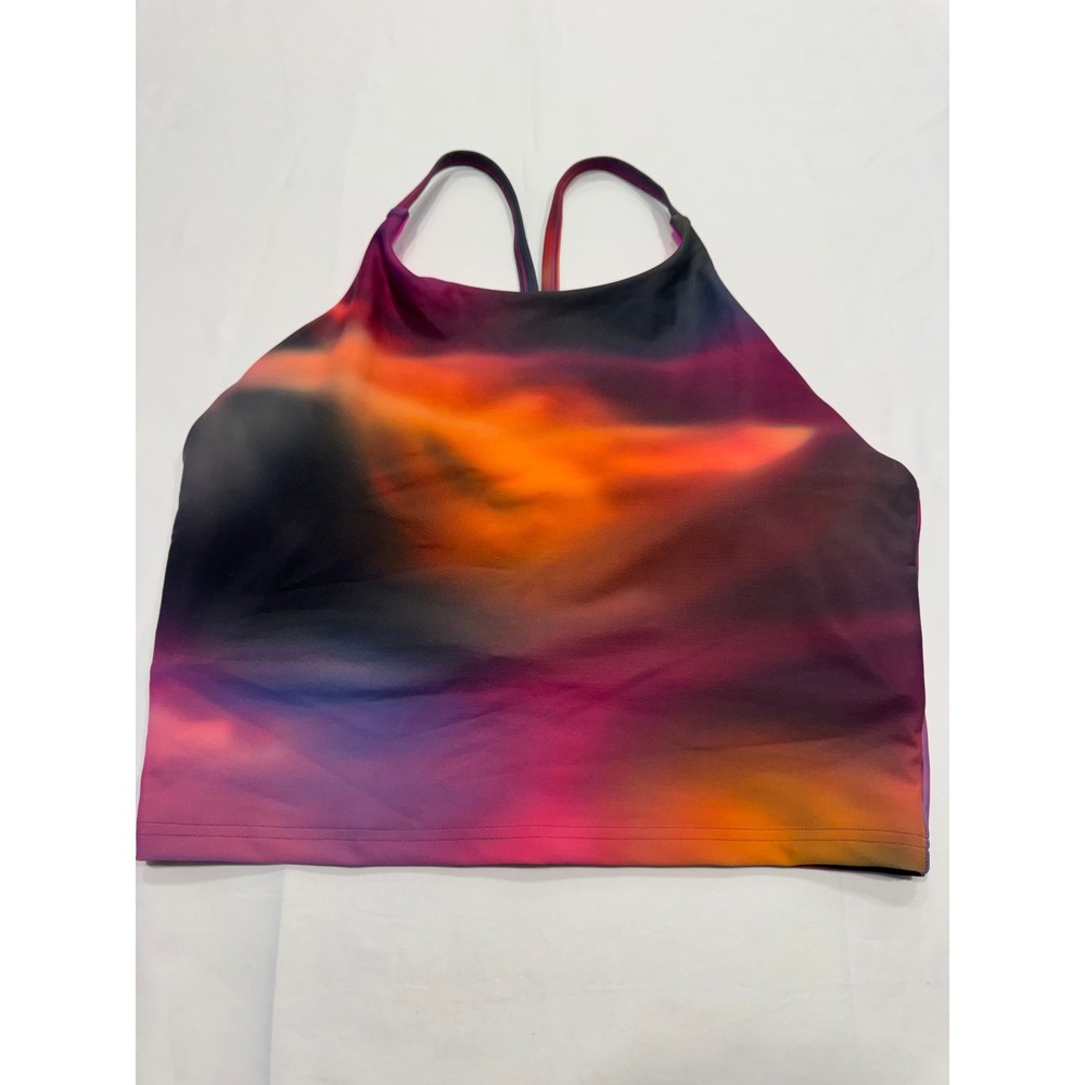 Old Navy Powersoft High Neck Built-In Bra Crop Tank Top Large Sunset Ombre Print